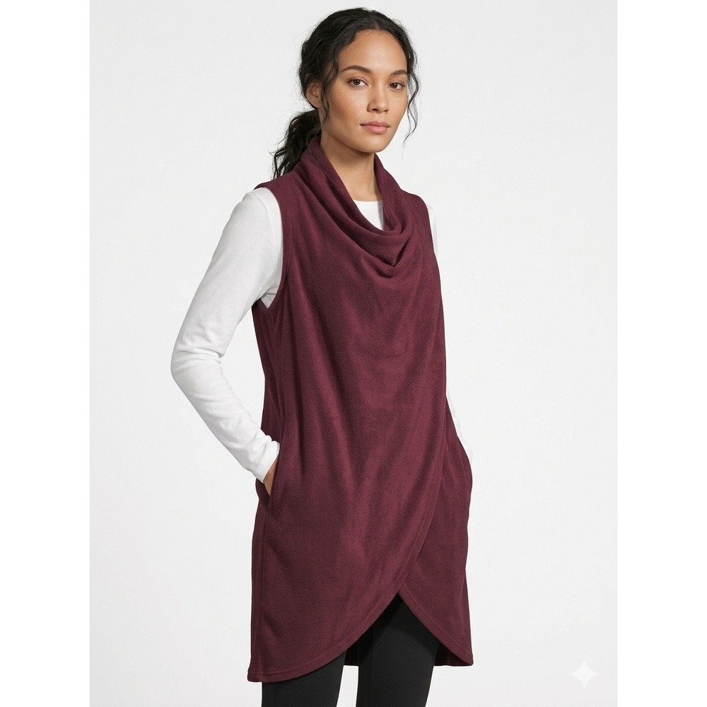 Cuddl Duds Fleece Wrap Vest Burgundy Drape Neck Sleeveless - L/XL